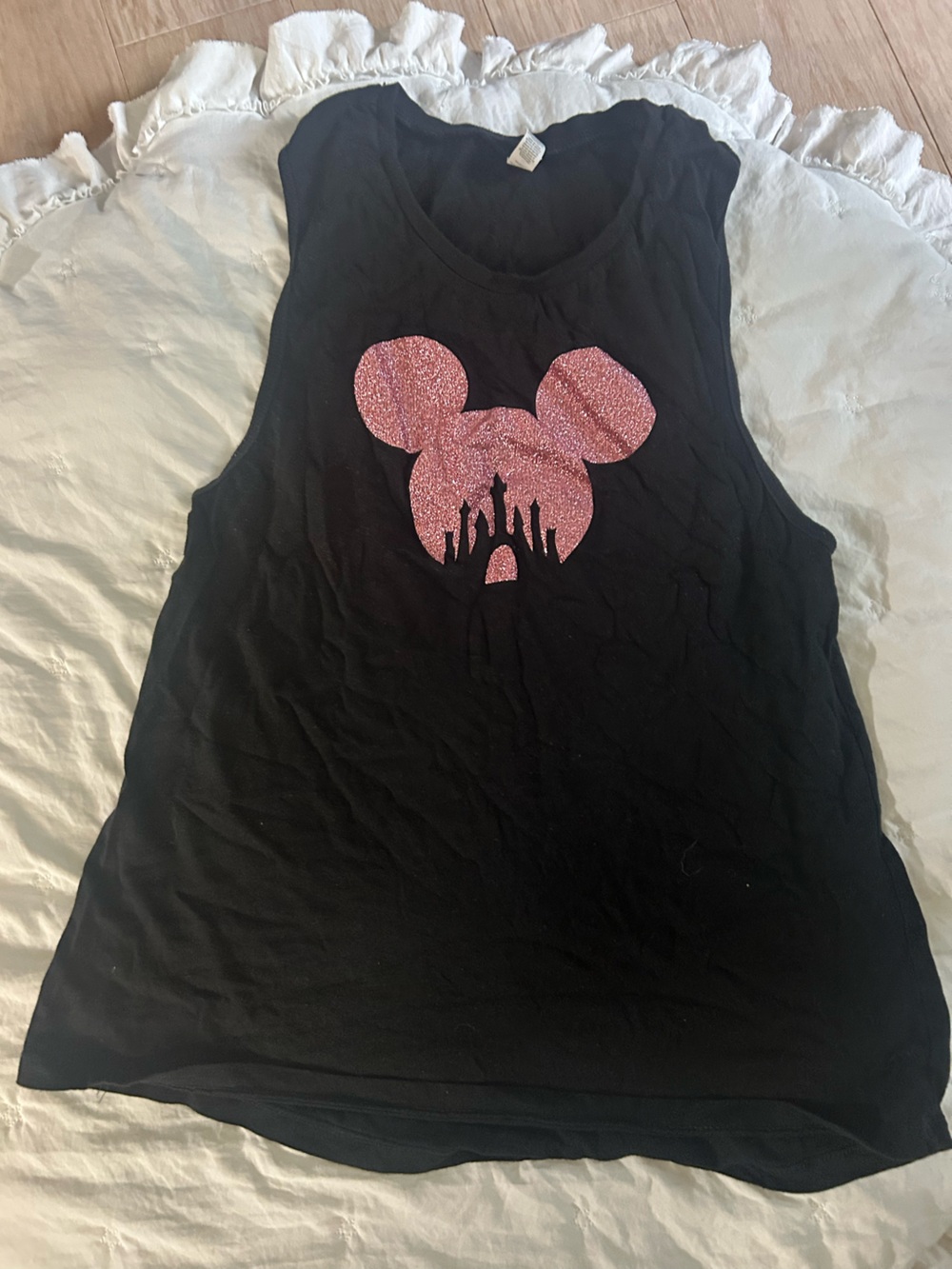Black Tank with Pink Glitter Mickey Ear Graphic